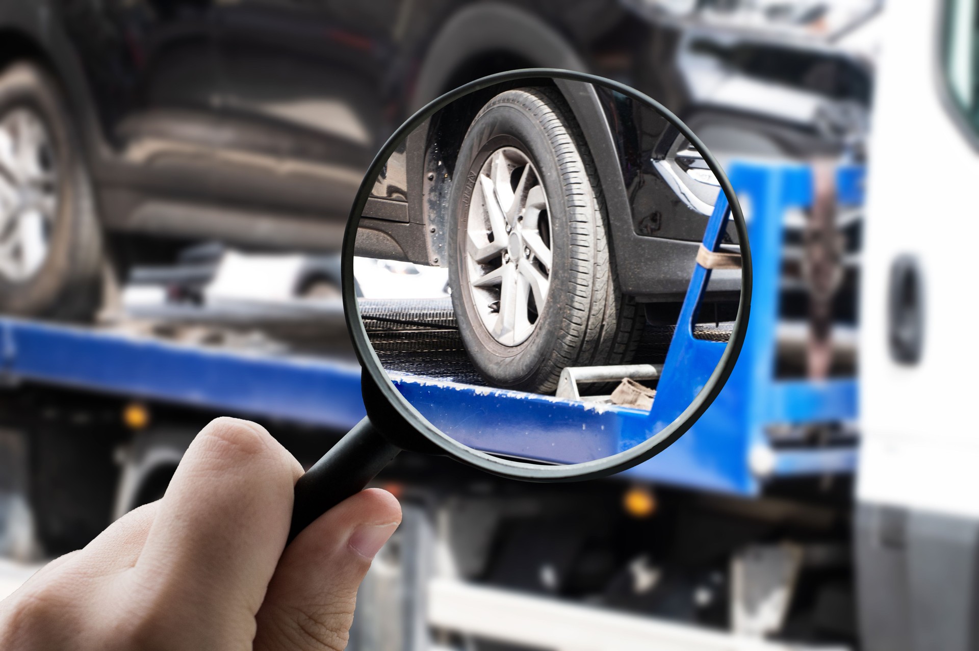 Focusing on a car being towed